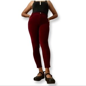 Zara Burgundy Red Velvet High Waist Skinny Trousers Sz 4 In Excellent Preowned